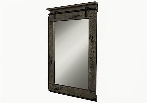 MASSIVMOEBEL24.DE|Railway Wand-Spiegel im Massivholzrahmen - grau, lackiert | aus Mangoholz | 60x6x90 | hochwertig | Badspiegel Kommodenspiegel Flurspiegel