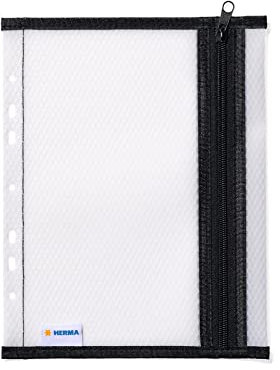 HERMA Dokumententasche A5 zum Abheften mit Reißverschluss, wasserdichte Reißverschlusstasche, verschließbare und gelochte Dokumentenmappe aus Kunstoff mit Zipper, halb-transparent, 25,5 x 20 cm