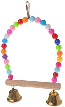 Ocobudbxw Vogelkäfig, Vogelkäfig, Schaukel aus Holz, Papageien, Kauspielzeug, hängend, mit Glocken, Spielzeug, Vogelkäfig, für kleine Sittiche, untrennbar