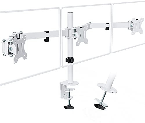 PUTORSEN 3 Monitor Tischhalterung - Fit 13-27(33-68cm) LCD LED TV Bildschirme Flachbildschirm, Belastbarkeit 7 kg/pro Monitor, neigbar 180°, schwenkbar 360°, höhenverstellbar White