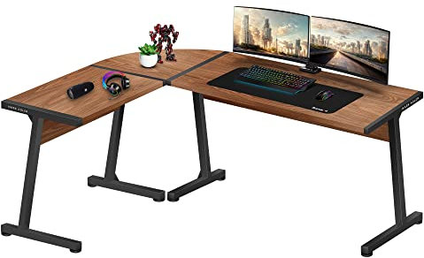 huzaro Mark Adler Leader 5.5 | L-Form Eckschreibtisch Gaming Schreib Computer Arbeits Tisch Bürotisch | Homeoffice Arbeitszimmer Büro Rechts Links Montage Carbon Tischplatte 147x112 Walnussholz Motiv