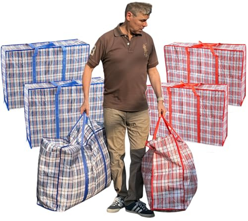 Start and Drive Ltd, Laundry Bag, Extra Large (XL) Laundry Bags Heavy Duty Storage Bags Reusable Strong Zip Large Boxes for Moving House Clothing & Wardrobe Storage 6 Bags Mix (Red + Blue)