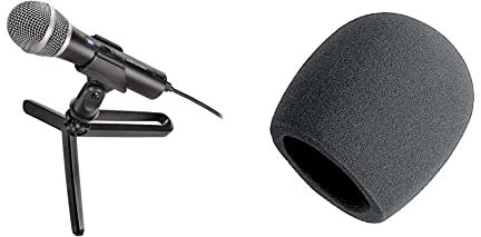 Audio-Technica ATR2100x-USB Unidirectional Dynamic Streaming/Podcasting Microphone & On Stage ASWS58B Foam Ball-Type Mic Windscreen, Black