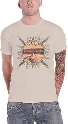 Alice in Chains T Shirt Vintage Dirt Sun Band Logo Official Mens Natural