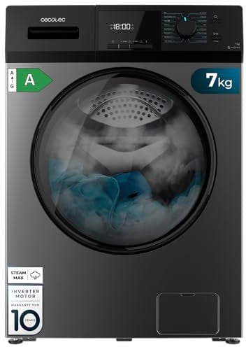 Cecotec Lavadora 7Kg Carga Frontal Bolero Dresscode 7410 Inverter Steel A. 1850W, 1200 rpm Regulables, 16 Programas, Motor Inverter Plus, Bajo Consumo, Vapor, Esterilización de la Ropa