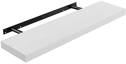 VASAGLE Mensola da Muro, Mensola da Parete, 20 x 80 x 3,8 cm, per Portafoto Decorazioni, Soggiorno Studio Cucina, Bianco Acero LWS028W44