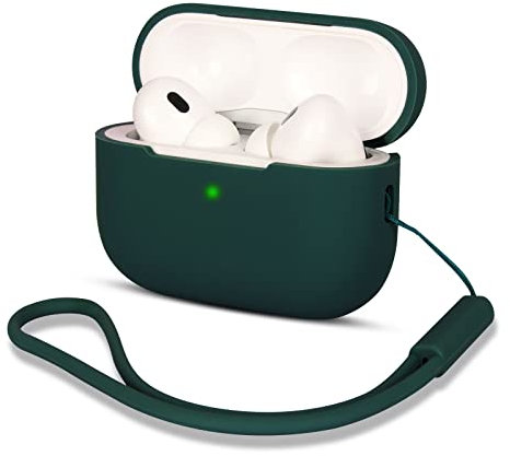 AOTUAO Kompatibel mit AirPods Pro 2 Hülle Case, Silikon Stoßfeste Schutzhülle für AirPods Pro 2. Generation 2022 Case Cover mit Silikon Lanyard, Front-LED Sichtbar, Forest Green