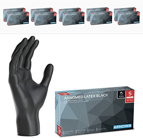 1000x ARNOMED Einweghandschuhe S, Latexhandschuhe Schwarz (10x100 Stk) Einweghandschuhe puderfrei, Handschuhe Latex Einweg, Putzhandschuhe Latex Handschuhe Einmal-/Einweg-Handschuhe XS, S, M, L & XL