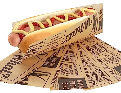 SKIR'CO (1000 Stück) Papiertüten für Lebensmittelverpackungen 7 x 21 cm, Hot Dog Beutel, fettdichte Fast Food Beutel