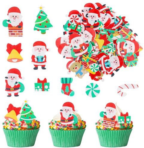 ENLACE Esspapier Weihnachten Tortendeko,100 Stück Weihnachten Cupcake Topper,Essbare Weihnachtsdeko für Torte,Kuchen Deko Weihnachten,Muffin Deko Weihnachten für Weihnachten Streudeko,Cupcakes,Kuchen