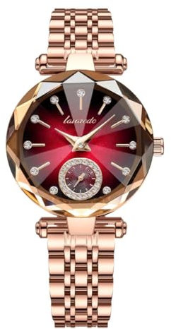 aswan watch Damen Analog Quarz Armbanduhr mit Edelstahlarmband, 2 Zeiger, 32 mm Gehäusegröße,Geschliffenes Uhrenglas