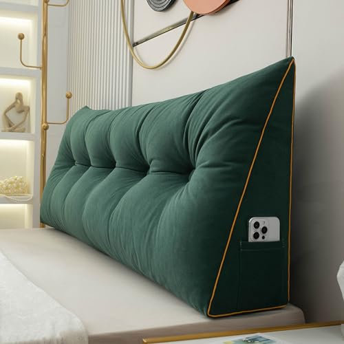 Miaogoo Weiches, dreieckiges Bettkeilkissen, gemütliches, großes Rückenkissen für Bett/Sofa/Tatami, Lesekissen für Erwachsene, Kinder zum Lesen, Fernsehen, waschbarer Bezug (200 x 50 x 20 cm, Grün)