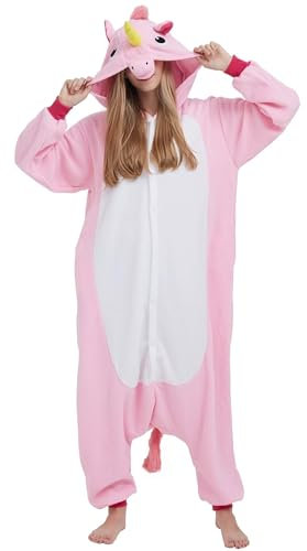 DarkCom Unisex Adulto Animale Onesie Unicorno Rosa Cosplay Onesie Halloween Carnevale Costume per Uomo Donna L