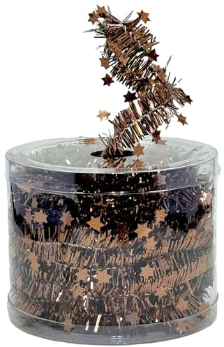 MIJOMA Lametta Drahtgirlande Funkelnde Sterne - 7m Weihnachtsgirlande für Christbaum, Adventskranz, Festliche Deko - Stilvoll & vielseitig für Feiern, Hochzeiten, besondere Anlässe (Espresso)