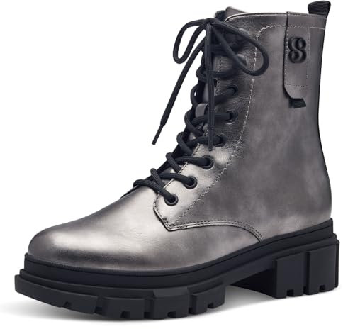 s.Oliver Damen Stiefeletten ohne Absatz zum Schnüren Vegan, Silber (Pewter), 40 EU