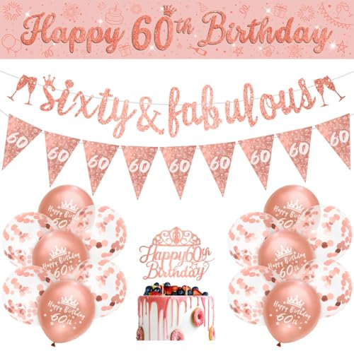 Womens 60th Birthday Decorations Rose Gold 60th Rose Gold Birthday Decorations Women Happy by RichMoho