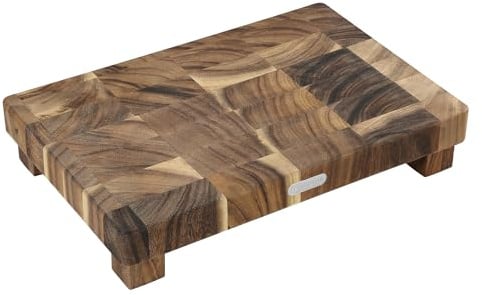 Zassenhaus Hackblock Stirnholz, 45×30×8,5 cm, Akazienholz, rutschfeste Füße | Schneidblock aus Stirnholz, messerfreundlich, für Fleisch, Gemüse und Brot, pflegeleicht, nachhaltig, langlebig