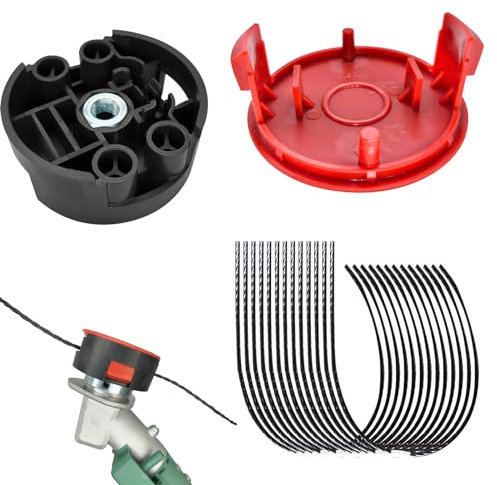 Für Bosch F016800431 Trimmerfaden, Rasentrimmer-Spulenfaden für Bosch AFS 23 bis 37 Freischneider, mit F016F04841 Spulenabdeckung und F016F04839 Schneidkopf, 37 cm × 3,5 mm (10 Linien, 1 Abdeckung 1