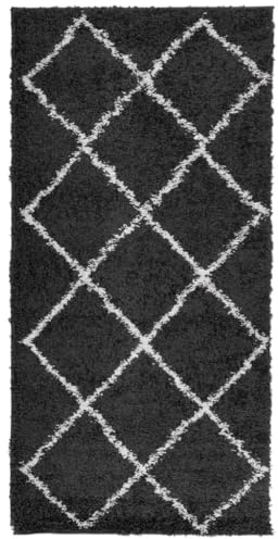 vidaXL Teppich Shaggy Hochflor, Bodenteppich Weich Flauschig, Flächenteppich für Wohnzimmer Schlafzimmer Flur, Flurteppich Hochflorteppich, Modern, Creme Schwarz 100x200cm