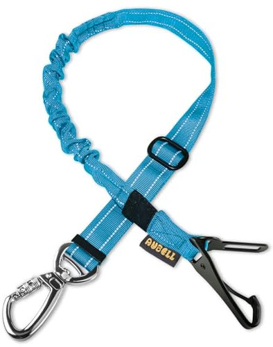 AUBELL Dog Seat Belts for Cars UK,Updated 3-in-1 Adjustable Reflective Bungee Dog Car Harness Tether with Clip Hook Latch & Buckle, Swivel Zinc Alloy Carabiner,Blue
