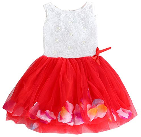 LOIJMK Kleinkind Kleinkind Bowknot Tutu Blütenblätter Tüll Kleider Baby Mädchen Blumenkleid Outfits Unendliche Geschichte (Red, 3-4 Years)