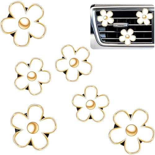VURYAPI 8 Stück Gänseblümchen Auto Lufterfrischer, Auto Lufterfrischer Clip Blumen, Auto Deko Innenraum Blumen, Auto Zubehör Innenraum Mädchen Frauen für Auto Wohnzimmer Büro (Weiß)