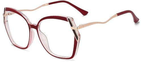 WxuuLTGJR Retro-Brillenrahmen, Anti-Blaulicht, Damen, Transparent, Extra Groß, Metall, Brillengestell