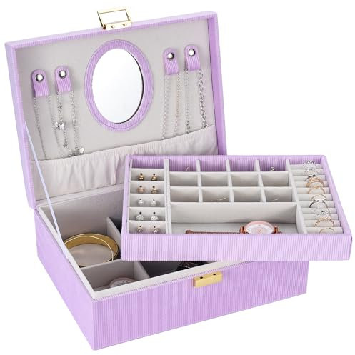 Dajasan Mädchen Schmuckkästchen, Schmuckaufbewahrung mit Spiegel, Samt Schmuckkasten für Kleine Mädchen Kinder, Schmuck Geschenk Box für Weihnachten, Geburtstag, Neujahr (Lila)