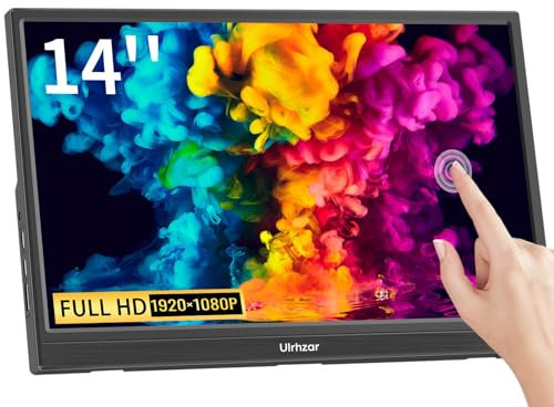Touchscreen Monitor 14 Inch, Portable Monitor 1920x1080 60Hz IPS Panel with USB C HDMI Input for PC/Phone/Xbox/Switch/PS4/Raspberry pi, Laptop Monitor Built in Dual Speakers for Travel, Vesa, Tiltable