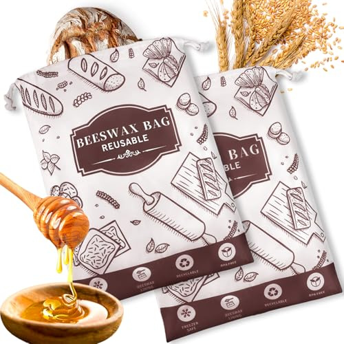 2 Pack Beeswax Bread Bags for Homemade Bread, Reusable Sourdough Storage Bags with Premium Beeswax Coating for Bread Baguette Keeping Fresh, Great Baking Supplies and Gifts for