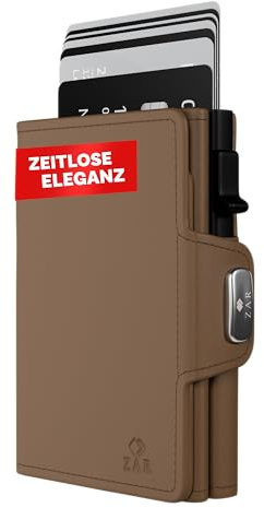 Zar Slim Wallet mit Münzfach & RFID-Schutz - Schmale Geldbörse mit Platz für bis zu 8 Karten - Leder Geldbeutel - Mini-Geldbeutel, Portemonnaie, Kartenetui für Herren & Damen in Dunkel Braun