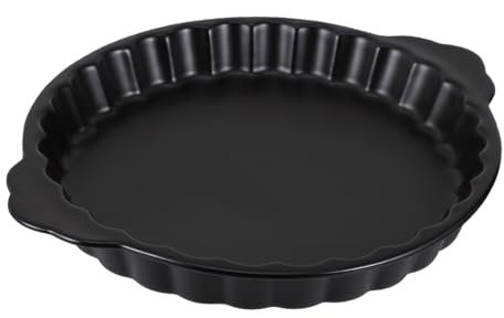 Mikinona Fuente De Barro Para Hornear Cerámica Con Asas Redonda Negra Bandeja Para Horno y Servir Diseño Retro Elegante y Seguro Superficie Lisa y Fácil De Limpiar Para Cocina Práctica