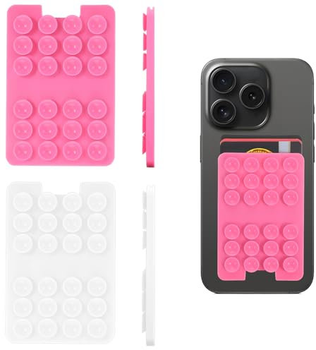 Nogeqi 2 PCS Self Adhesive Silicone Phone Case Sticky Grip - Multi-purpose Sticky Thing for Back of Phone Case, Strong Hold Suction Cup for Mobile Devices (Pink, White)