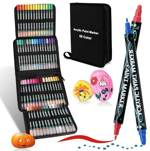 colpart 60Bagtype Acrylic Paint Markers - Acrylic Paint Pens Art Paint Pens for Rock Painting,Wood, Canvas, Stone,Glass, Ceramic Surfaces, DIY Crafts Making Art Supplies