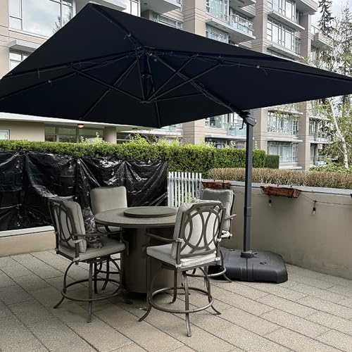 PURPLE LEAF Parasol Déporté 3 x 3 m Gris avec Base en Croix, Rotatif 360° | Mât de parasol en aluminium antirouille, Tissu polyester 240 g/m², Résistance aux intempéries, Parasol de jardin exterieur