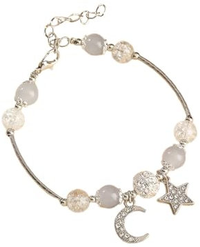 Herzschmuck für Frauen, Stern-Mond-Armband für Frauen, Mondstein-Perlenarmband, Opal-Glasur, Armband, Mond, Planet, Armband, handgefertigter Schmuck für Frauen, herzförmige Ohrringe für Frauen,