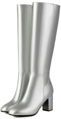 ticticlily Stivali Donna Scarpe a Punta Al Ginocchio Tacchi Alti Stivaletti Casual Eleganti per Autunno A Argento 43 EU