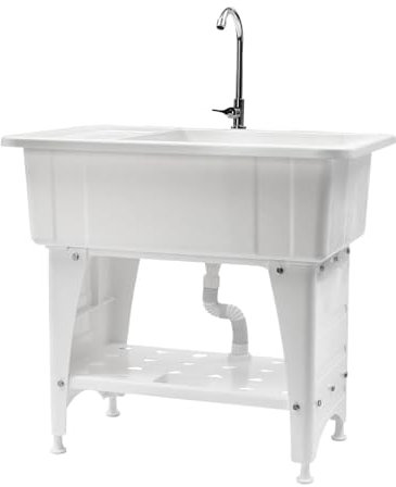 Fregadero de plástico independiente para lavandería, estante de almacenamiento, lavabo, fregadero utilitario, tina de lavandería, grifo de acero inoxidable