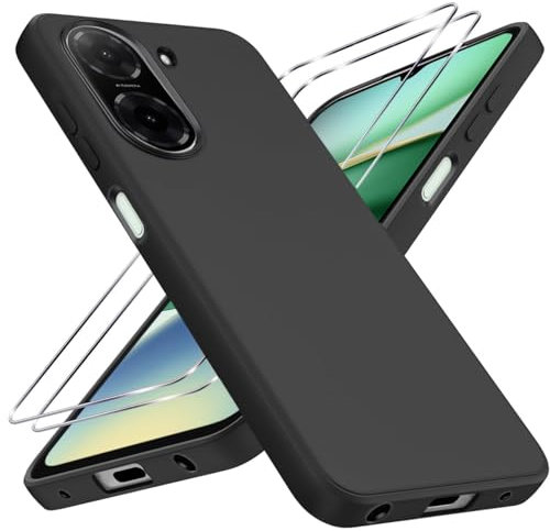 LYJERRY Handyhülle Kompatibel mit Redmi A5 4G Hülle + 2Pcs Schutzglas für Redmi A5 4G Hülle Stoßfest Cover Schutzhülle Silikon Case Weich Schwarz hülle und Schutzglas