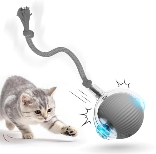 Mittokonnel katzenspielzeug interaktiv katzenspielzeuge Ball elektrisch powerball Katze mit USB Intelligente Hindernisvermeidung Katzenspielzeug Elektrisch Ball, Spielzeug für Katzen(Grau)