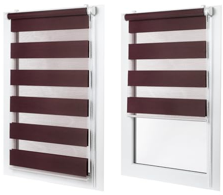 MakoStyl Rollos für Fenster Ohne Bohren - 90 cm Stoffbreite x 120 cm Fensterhöhe - Weinrot Doppelrollo Klemmfix Ohne Bohren - Fenster Rollos für Innen - Verdunkelnd Duo Rollo