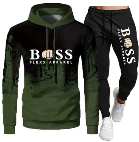 RUMAOZIA Tracksuit Set Men Regular Fit Sports Suit 2-Piece Jogging Suit Hip Hop Streetwear Teenager Sportswear Winter Padded Tracksuit with Hoodie and Jogging Pants Sports Suit, Z01 Green, L