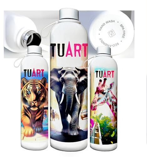 Bottiglia Termica, 1 Litro, TUART Acciaio Inox a Doppia Parete, Design Artistico con Animali della giungla.