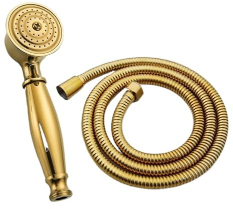 HEJIGOOD Set di soffione doccia in stile vintage, color oro, con tubo in acciaio inox da 150 cm, connettore a forma di telefono in ottone G1/2 pollici