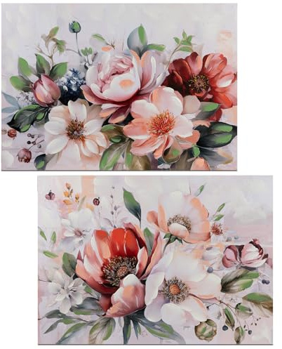 formano 2er Set Wandbild Magnolien 50 x 70 cm Leinwandbild rosa mit Goldglitter - Elegante Blumendeko für Wohnzimmer und Schlafzimmer, sofort aufhängbar, stilvolle Wanddekoration Blumenmotiv