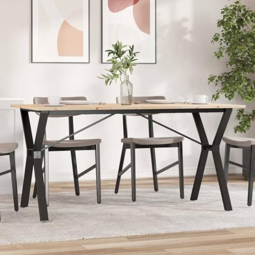 QUAHEAS Esstisch Y-Gestell, Massivholz Kiefer, Pulverbeschichteter Stahl, 140x80x75 cm, Moderner Küchentisch für Esszimmer, Langlebiges Holz-Design für Familienessen, Robuster Essbereich