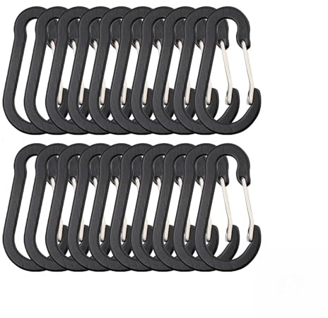 20 stycken karbinhakar, 50 mm liten karbinhake klämma nyckelring aluminium D-ring fjäderspärr multifunktionell karbinhake liten för utomhussport vandring camping fiske (svart)