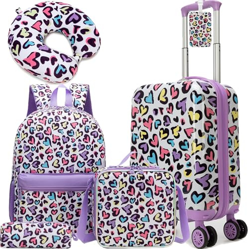 HTgroce 5pcs Set di Valigie per Bambini, Bagaglio a Mano Viaggio Ragazza