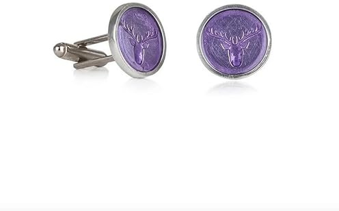 Stunning Scottish Highland Stag Purple Enamel Pewter Cufflinks