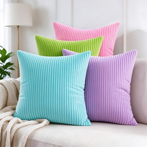 Longing Home Kissenbezug 50x50 Farbverlauf, Kordsamt Dekokissen 4er Set | Kissenbezüge, Sofakissen, Dekokissenbezug, Kissenhülle deko, Weiche für Dekorative Sofa Schlafzimmer Wohnzimmer Balkon Kinder